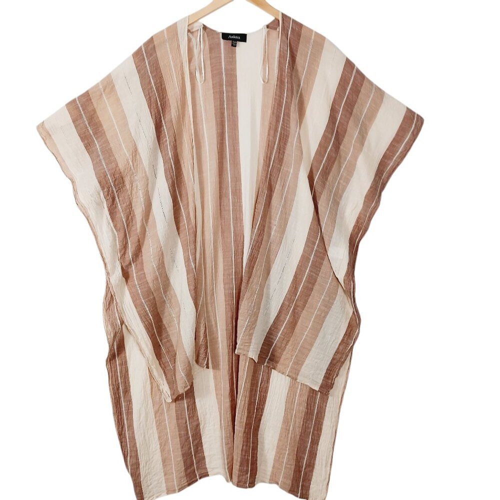 Aakaa, Cotton Striped Kimono in Neutral Shades of Dusty Rose and Cream, One Size - Picture 5 of 10
